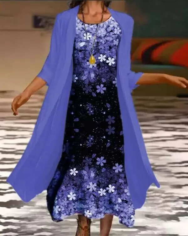 Elegant Loose Print Two Piece Dress